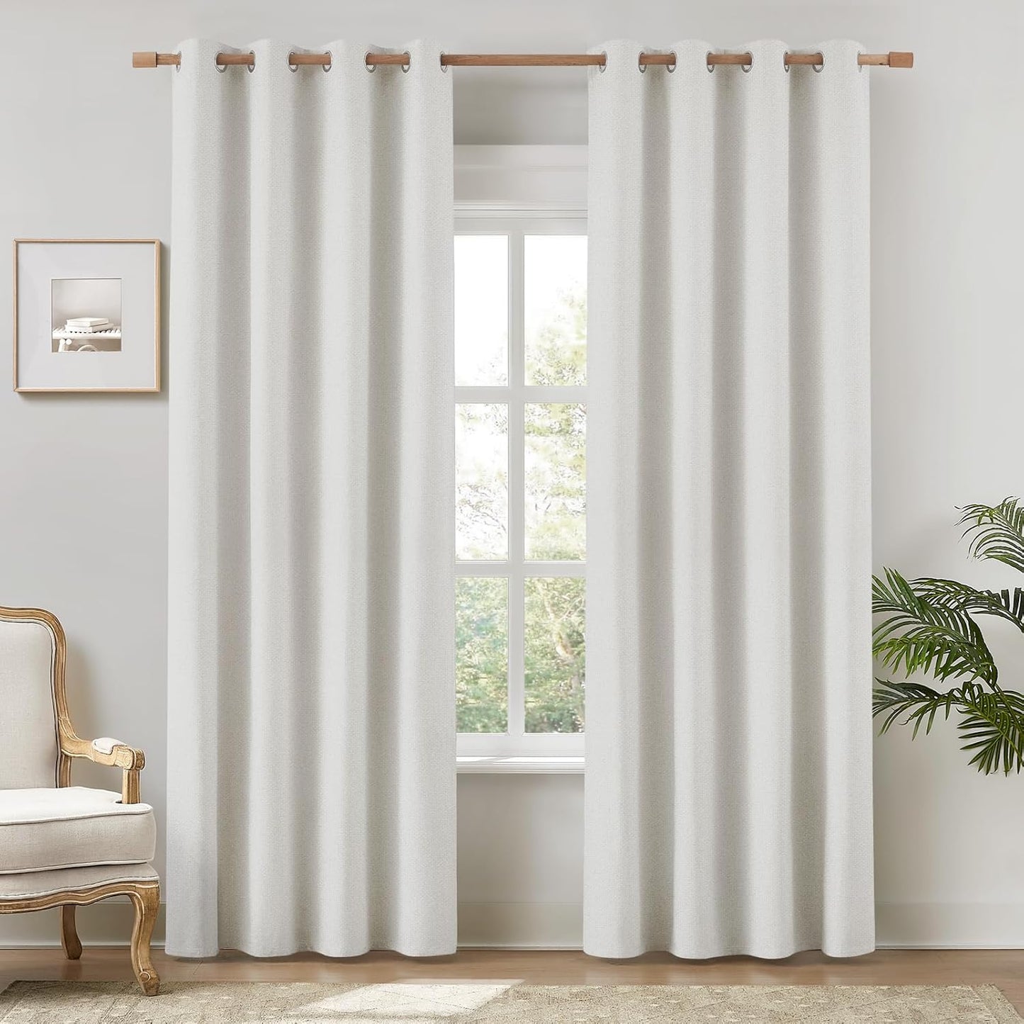 100% Ivory Cream Linen Blackout Curtains for Bedroom 52 x 84