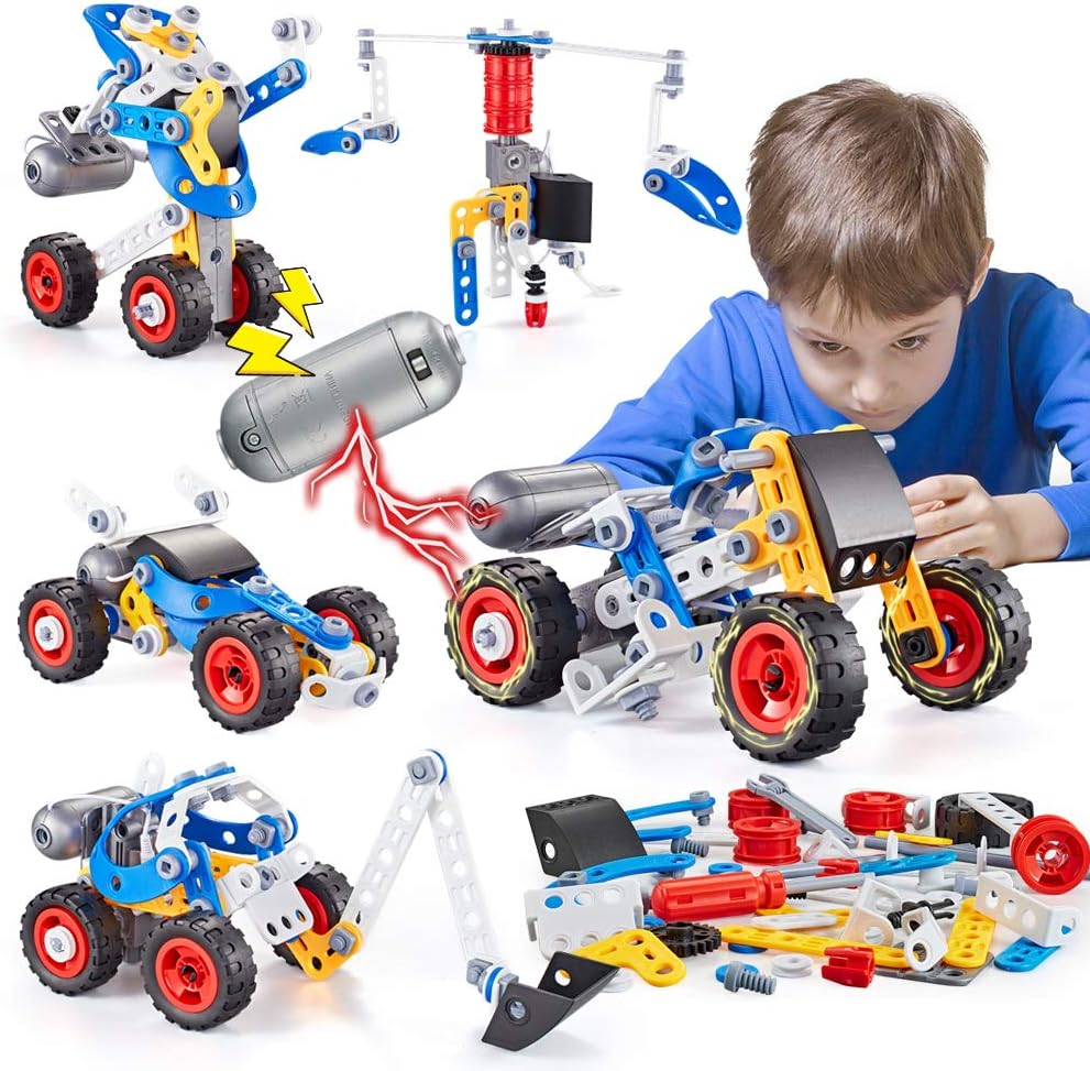 Kidpal 5-in-1 STEM Erector Set, Electric Motor, 113 PCS