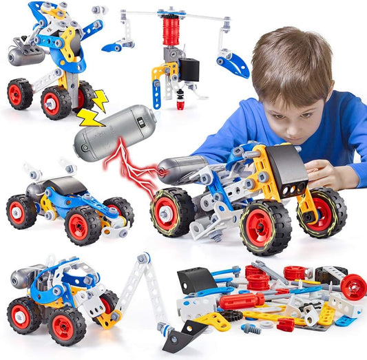 Kidpal 5-in-1 STEM Erector Set, Electric Motor, 113 PCS