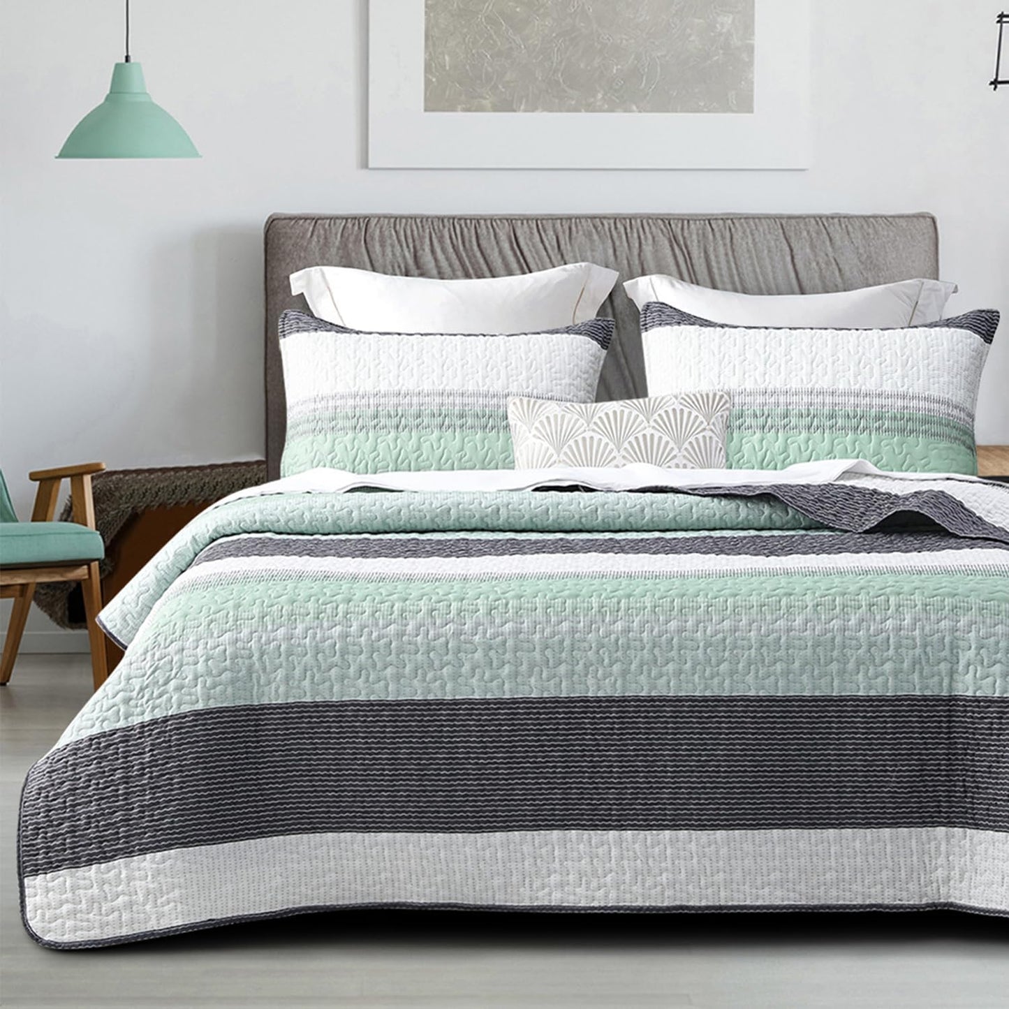 DURLENGEN Striped Quilt Set Queen Size for Cozy Bedroom Style
