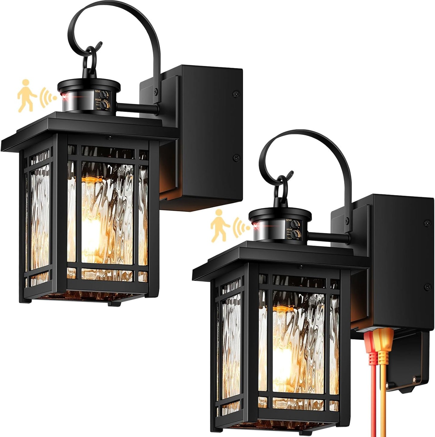 2-Pack Front Porch Light with GFCI Outlet and Motion Sensor