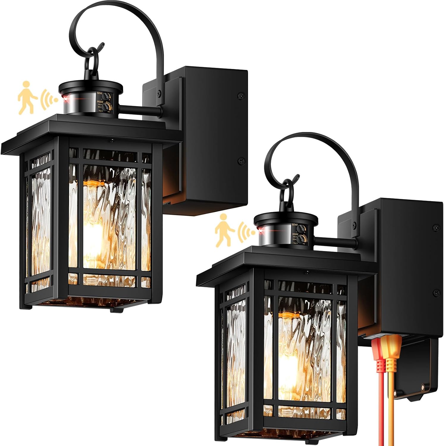 2-Pack Front Porch Light with GFCI Outlet and Motion Sensor