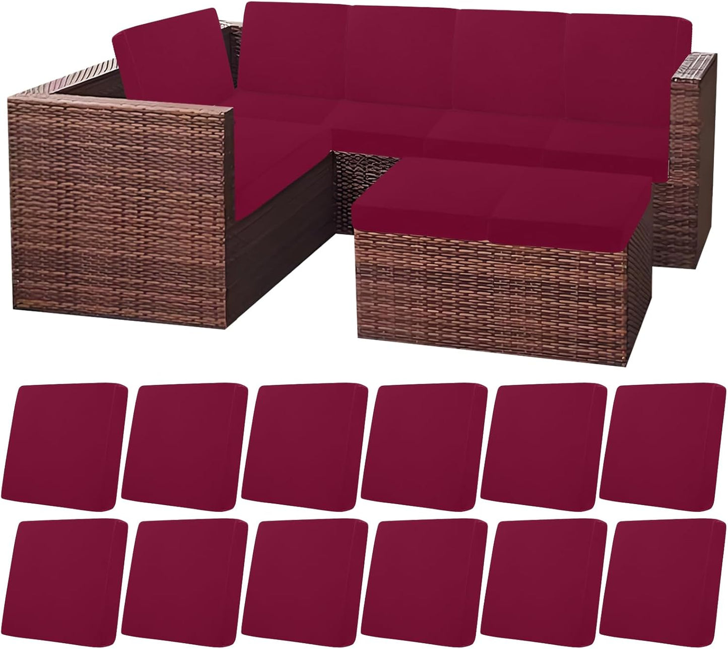 HEBE Outdoor Patio Cushion Covers Set of 12 Waterproof Stretch