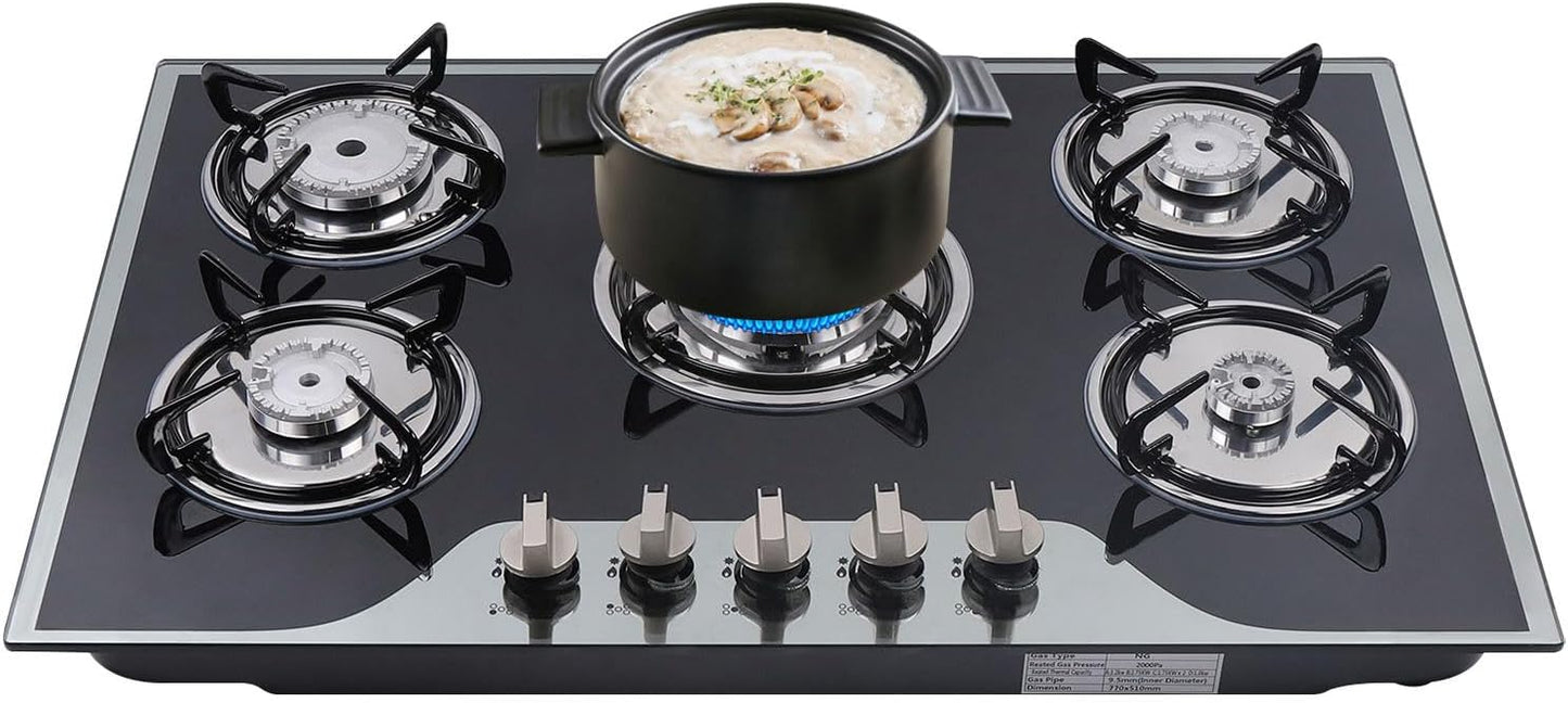 15 Black Tempered Glass Panel Built-in LPG Gas Hob Cooktop