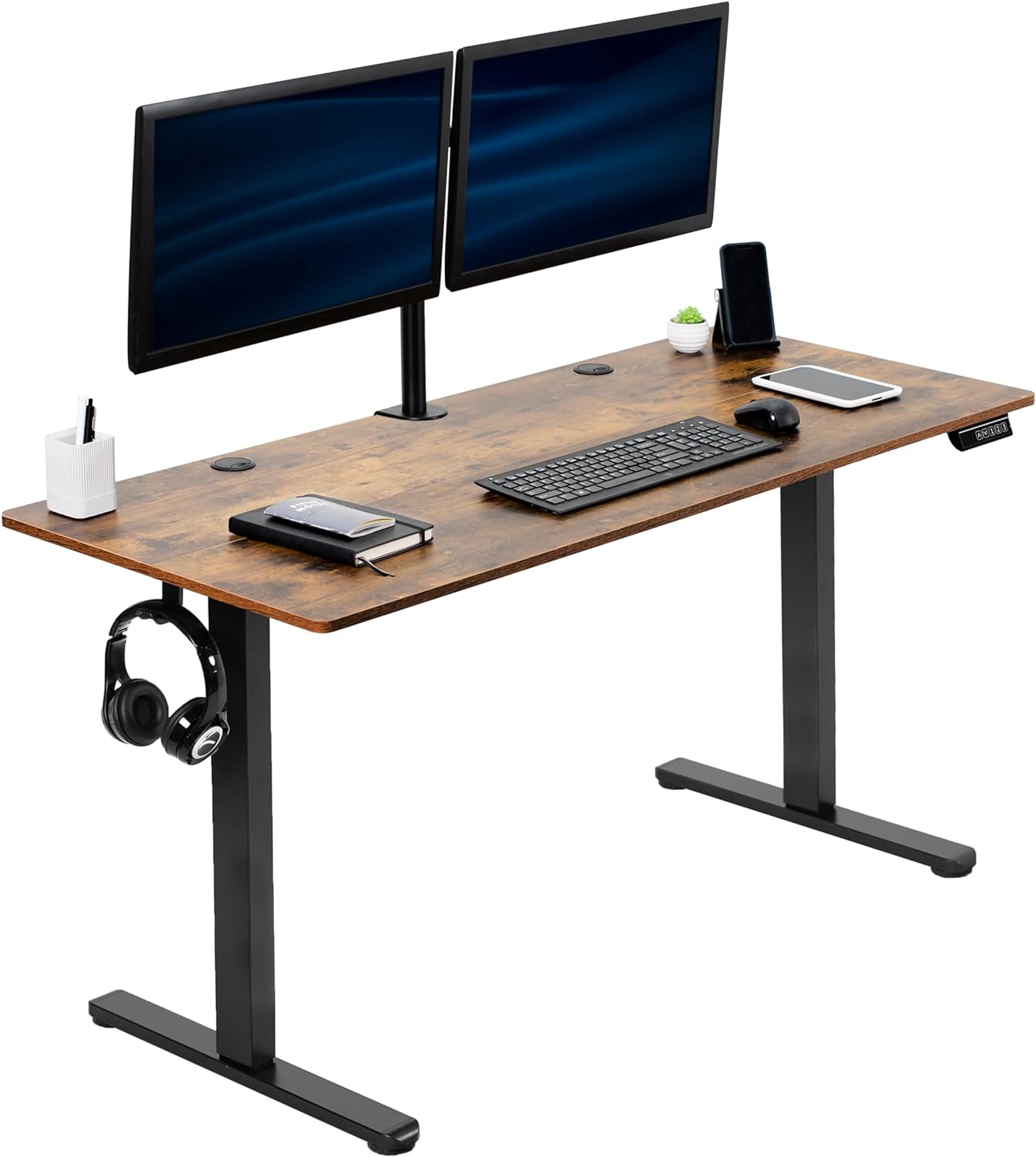VIVO Electric Sit-Stand Desk w/ Memory Controller - Rustic Brown