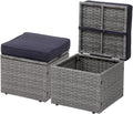 Premium Serene Blue/Gray Outdoor Ottomans with Fade-Proof Cushion