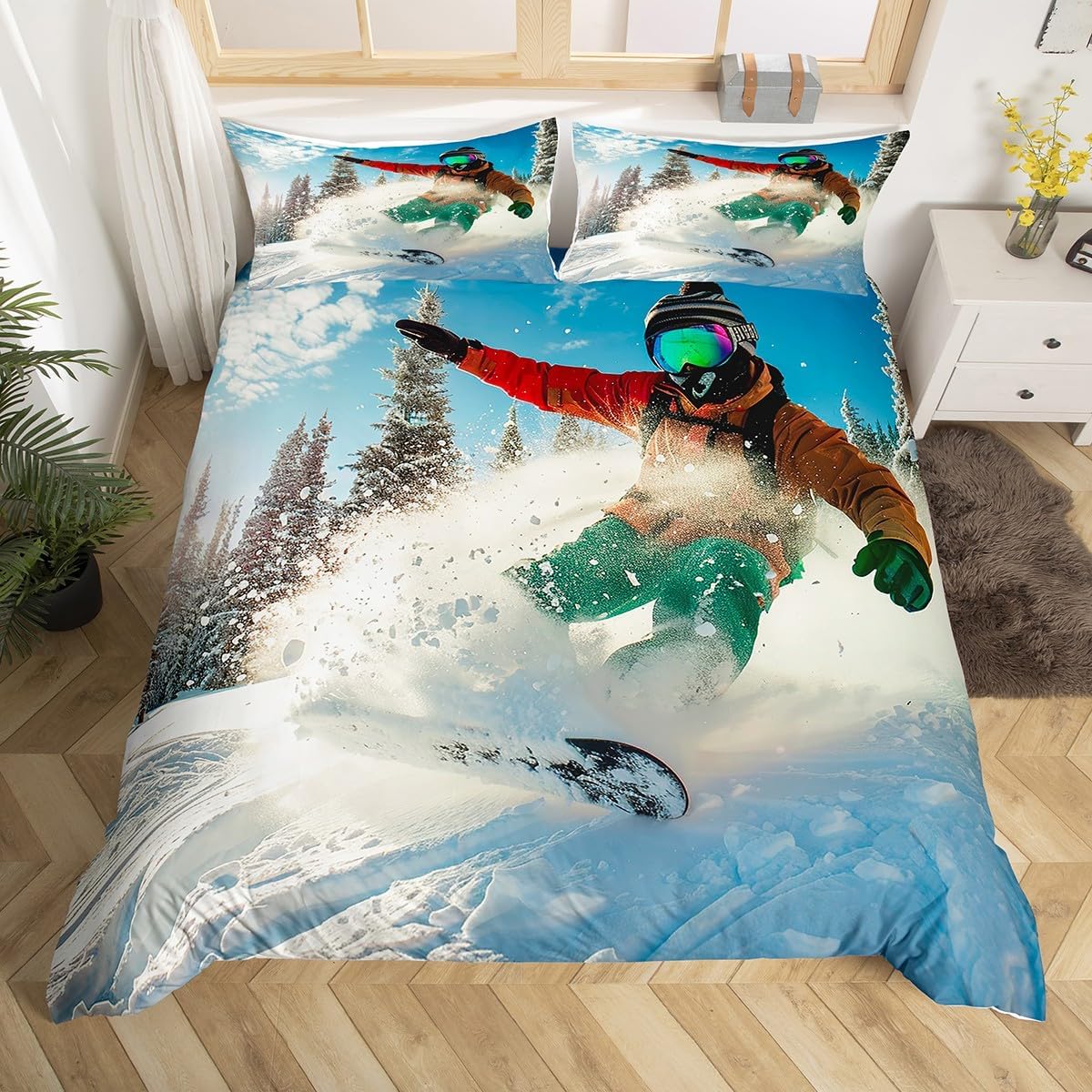 Snow Sports Queen Bedding Set - Cozy Winter Decor