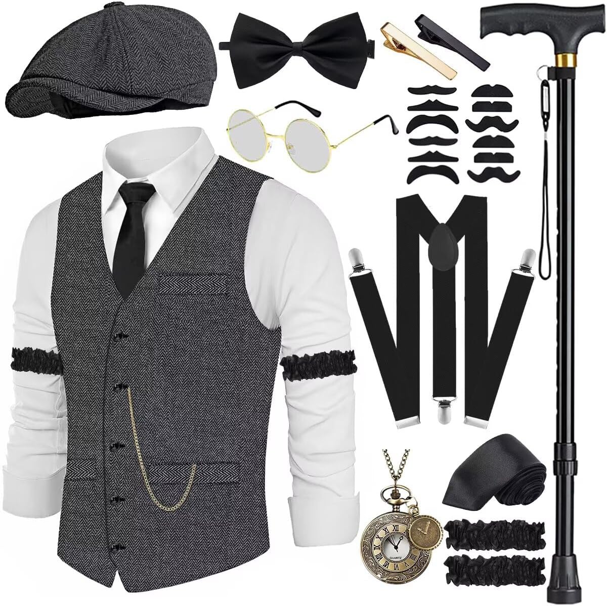 1920s Mens Costume Accessories Set for Roaring 20s Events