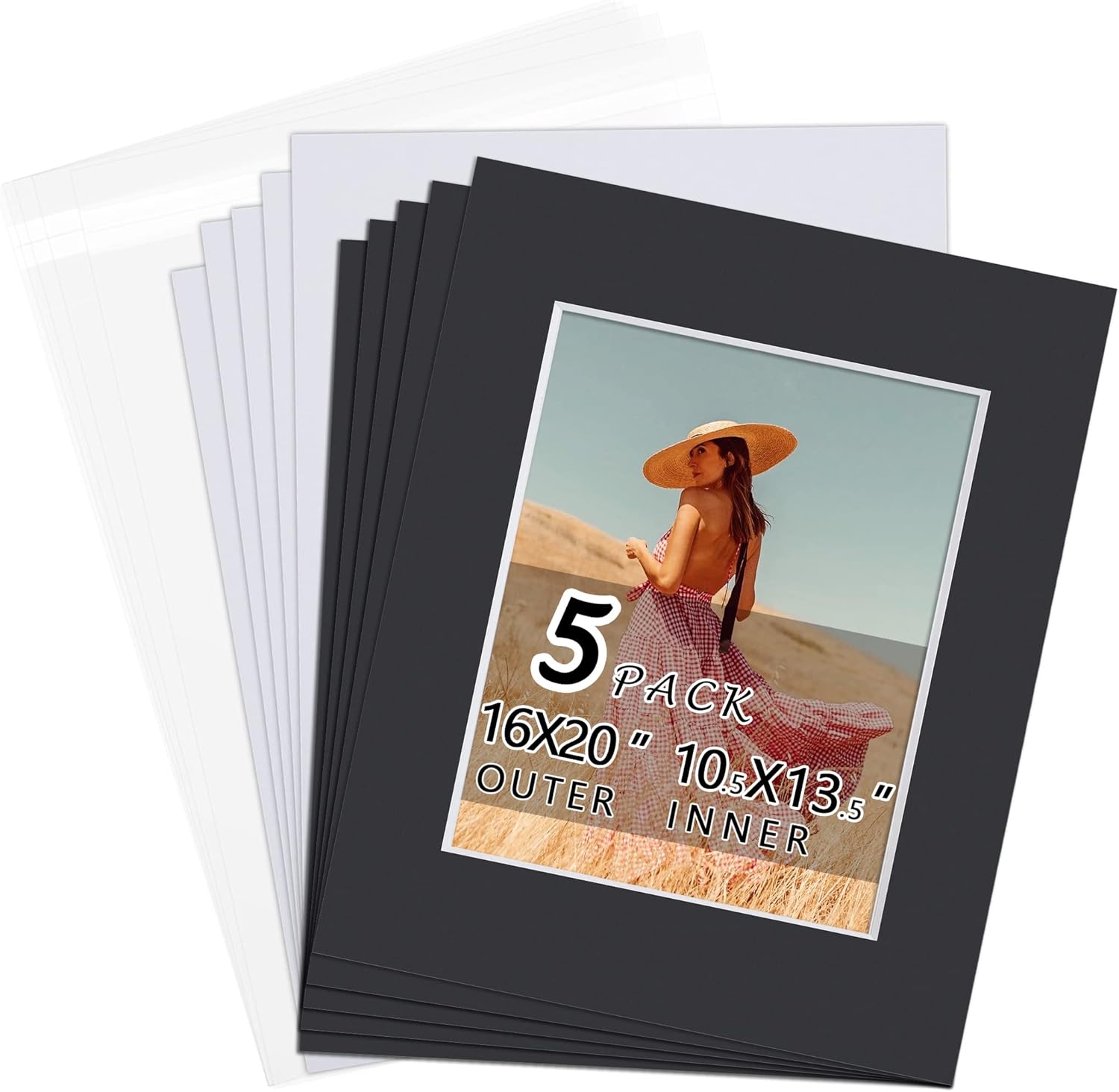 Falling in Art 5 Pack Black Picture Mats for 11x14 Photos