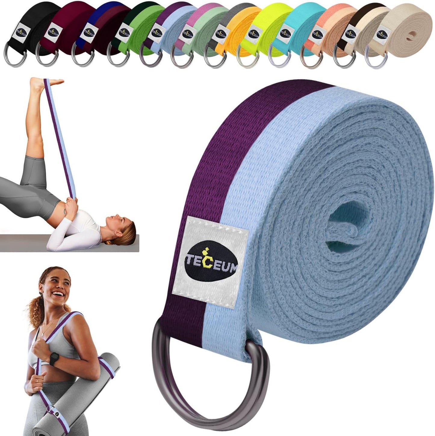 TECEUM 2-IN-1 Yoga Mat Strap: Adjustable Non-Slip Belt for Yoga, Pilates, Fitness - 30+ Colors!