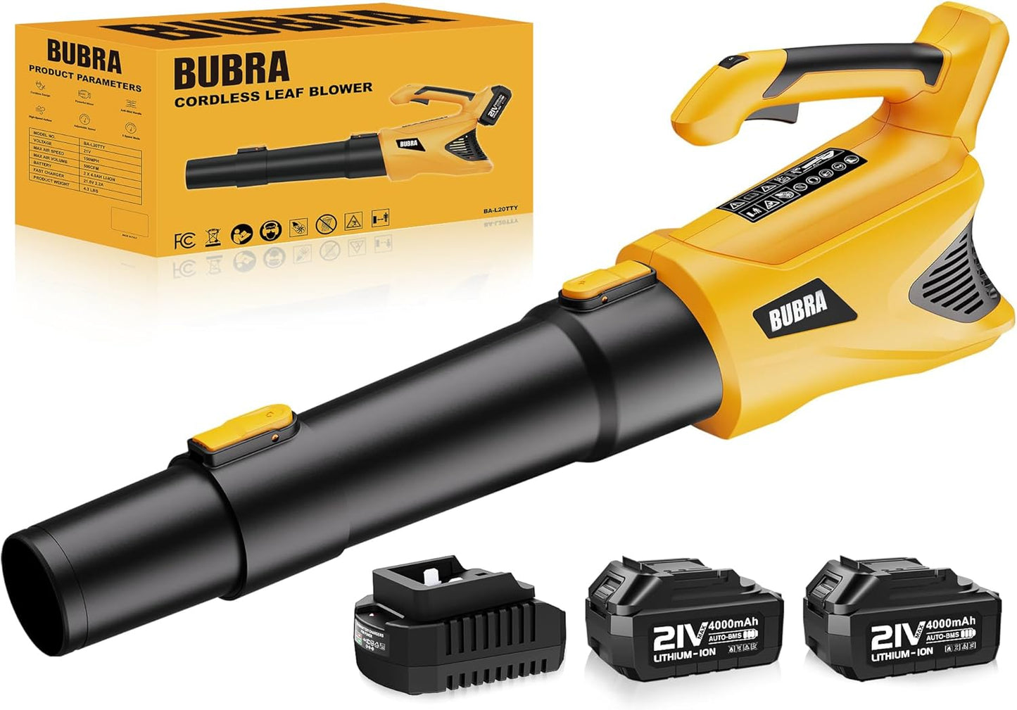 BUBRA 21V Cordless Leaf Blower with 500 CFM Power and Batteries