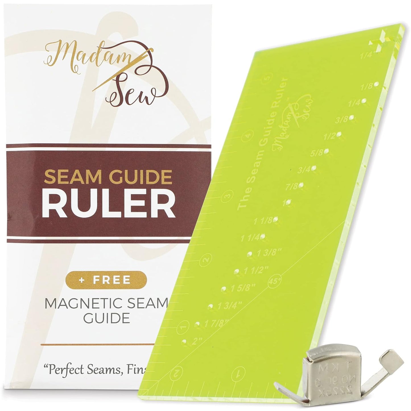 Madam Sew Magnetic Seam Guide | Perfect Hems 1/8 to 2 | Pivot Point & Trim Line