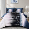 Ombre Blue Comforter Set Queen Size - Gradient Navy Blue Black Bedding