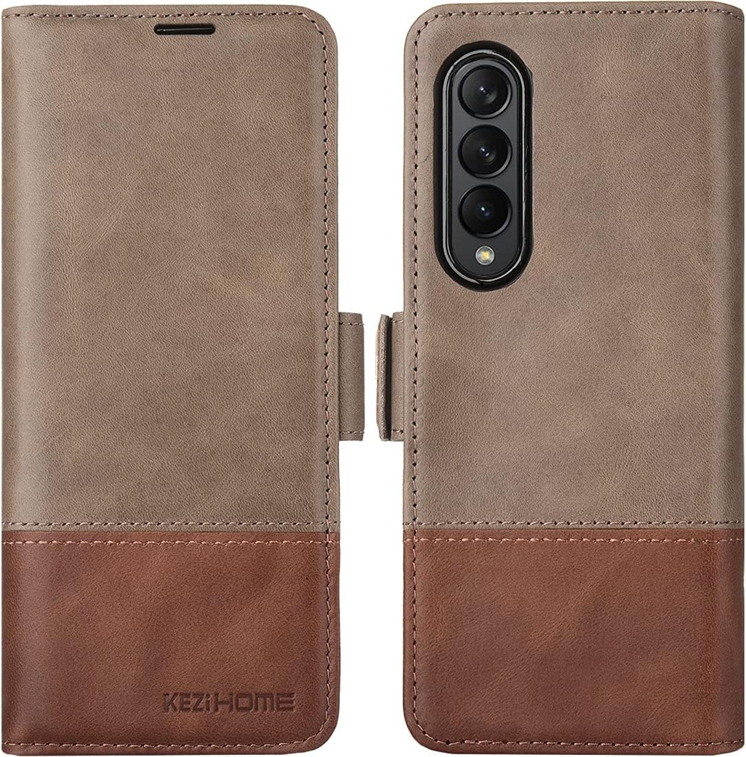 KEZiHOME Galaxy Z Fold 3 Case - Genuine Leather Wallet Cover