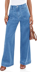 Womens High Waisted Wide Leg Jeans - Baggy Casual Stretchy Fit