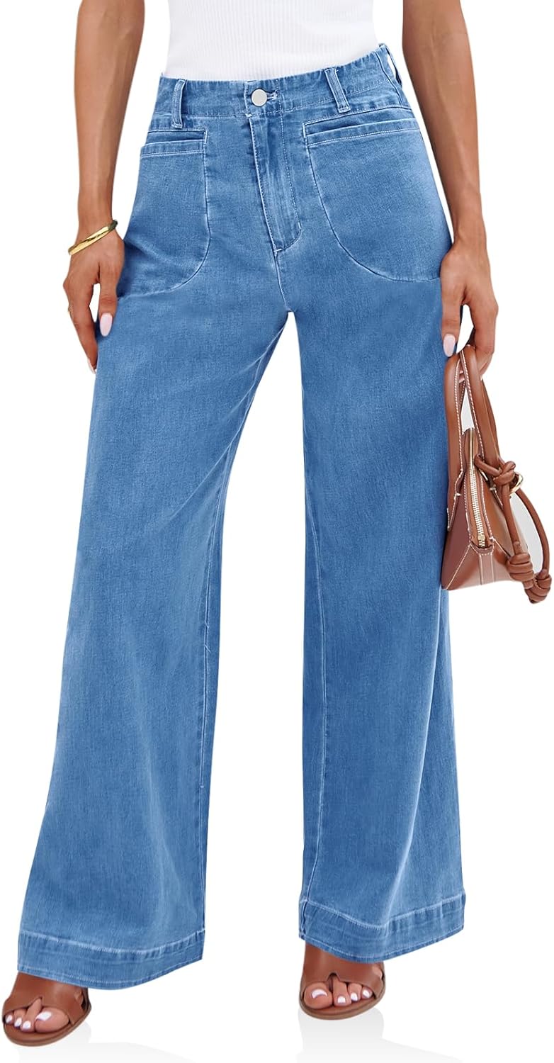 Cicy Bell Womens Wide Leg Jeans High Waisted Stretchy Baggy Fit