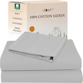 Twin XL Cotton Sateen Sheets Set - Breathable Dorm Bedding Light Grey