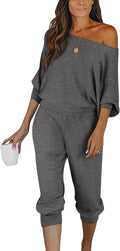 Two Piece Sets for Women Ribbed Knit Off Shoulder Lounge Set - Cozy