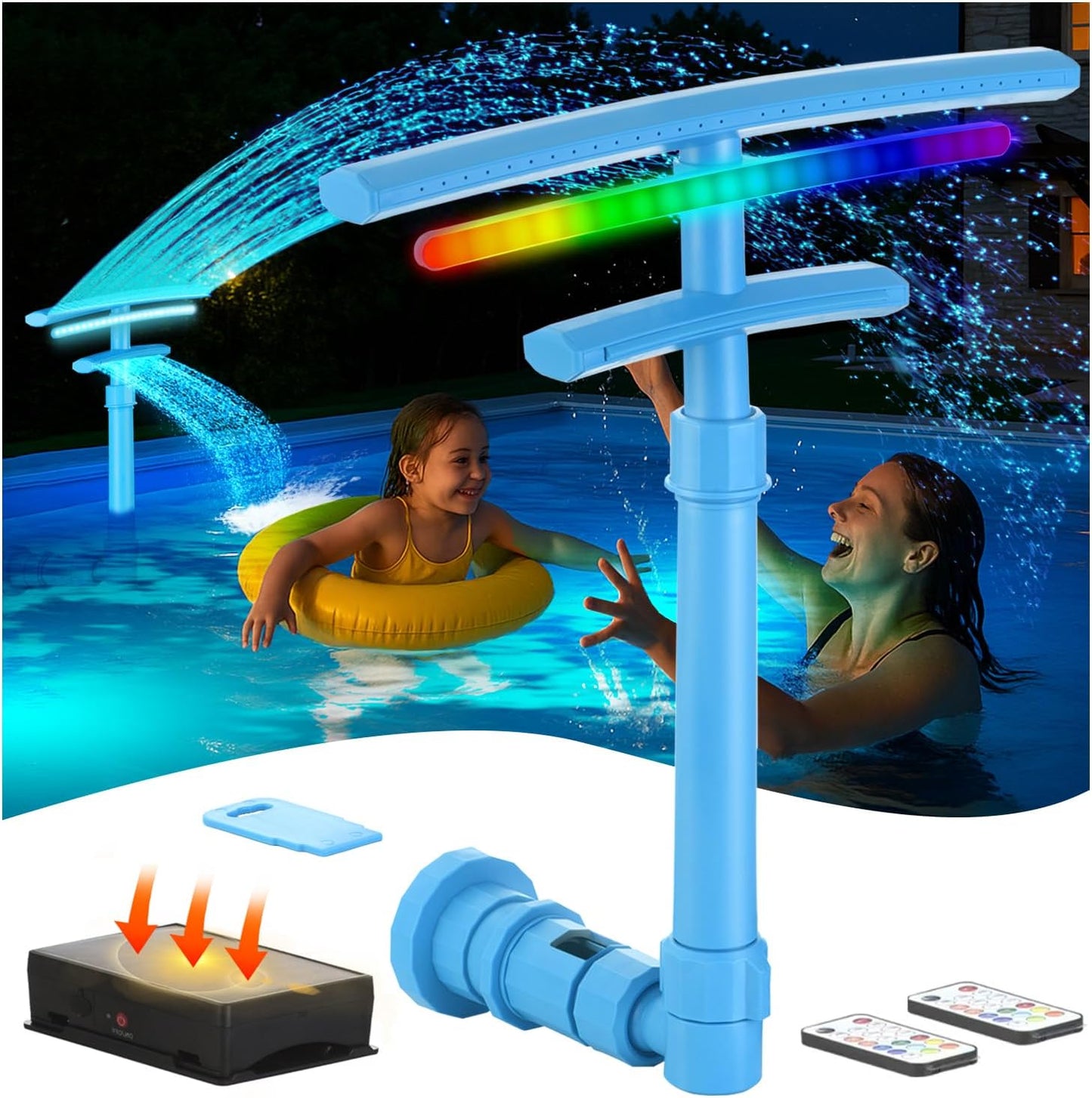 Solar Pool Fountain with LED Lights for Above and Inground Pools