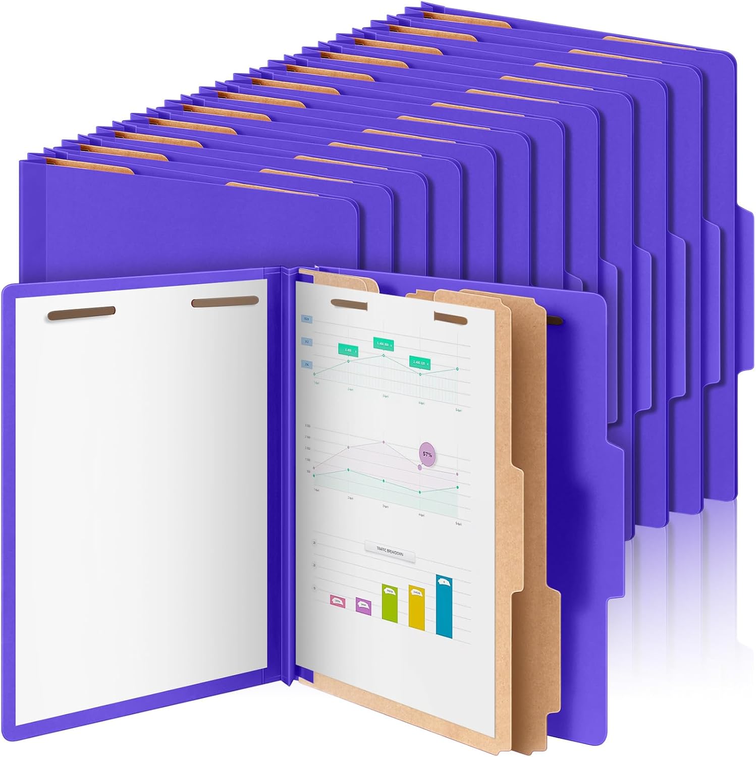 48 Pcs Classification Folders with 2 Dividers for Organizing