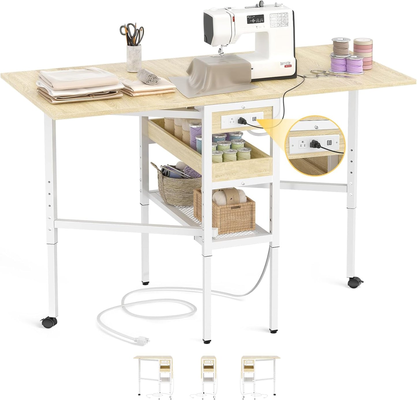 Besiost Folding Sewing Cutting Table with Charging Station