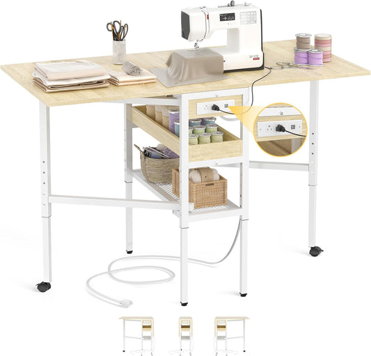 Besiost Folding Sewing Cutting Table with Charging Station