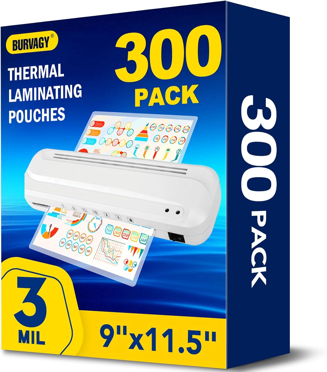 300 Pack 3 Mil Laminating Sheets - Clear Protection for Office & School - BURVAGY