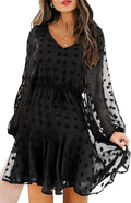 KIRUNDO Women's 2023 Fall V Neck Flowy Mini Dress - Swiss Dot Style