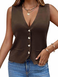 Sleeveless Sweater Vest Knit V Neck Button Waistcoat (Style 79X5)