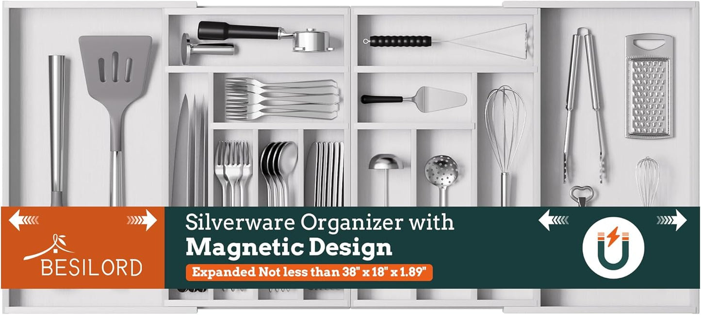 Magnetic Expandable Silverware Organizer for Kitchen Drawers