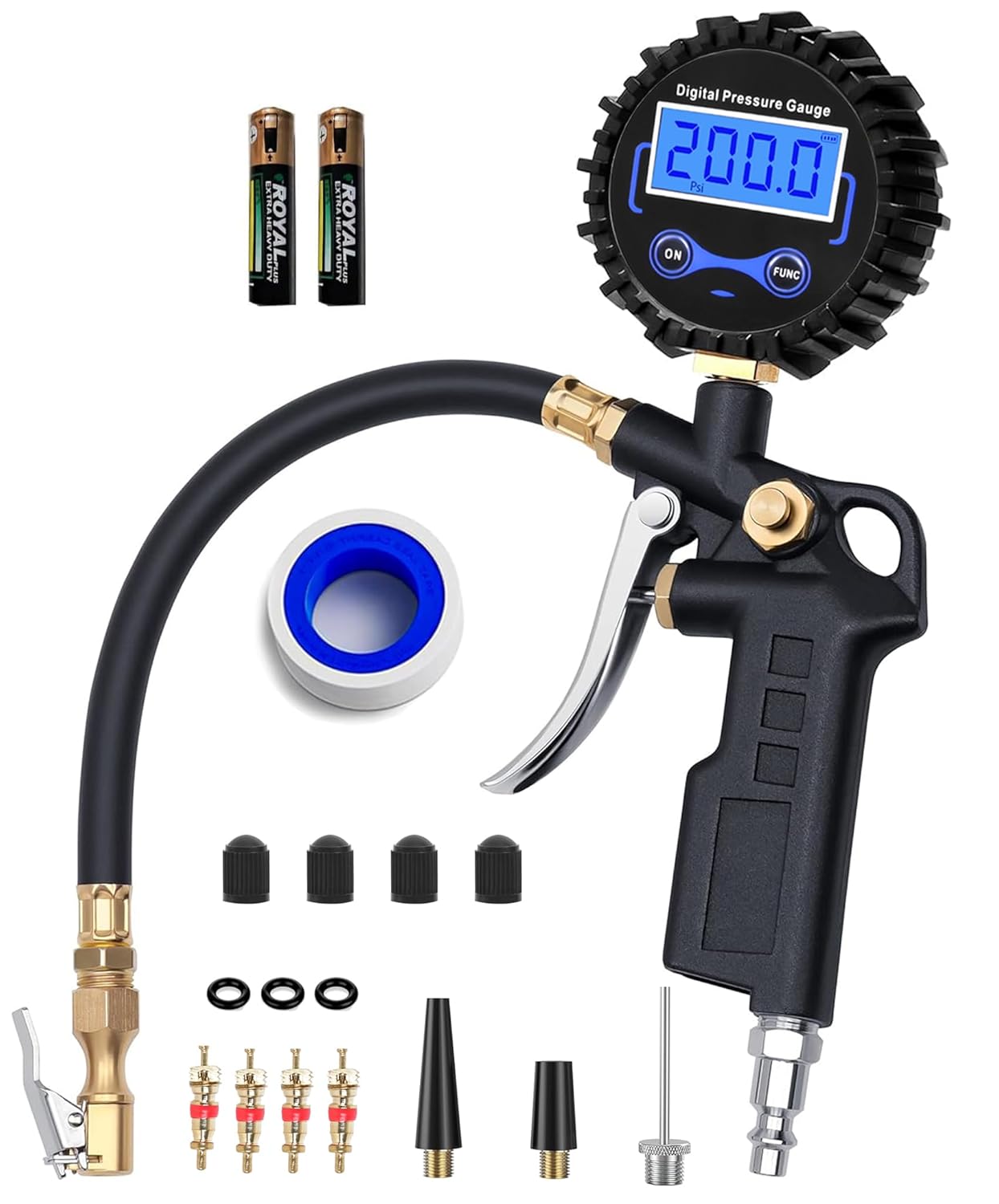 200 PSI Digital Tire Inflator Gun - Leak Protection