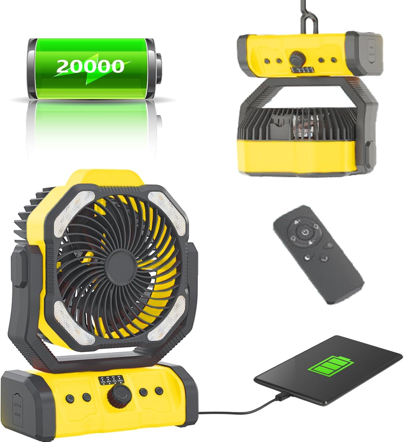 20000mAh Portable Camping Fan with LED Lantern