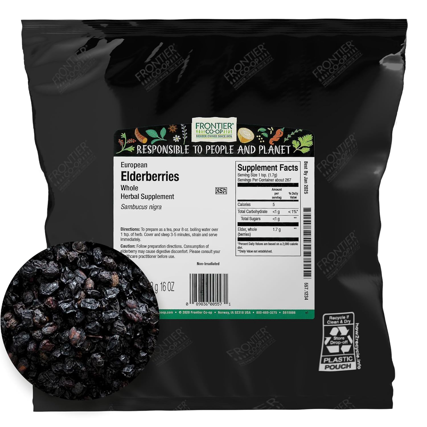Dried Elderberries for Tea, Syrup, and Immune Support - 2lb Bag