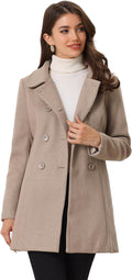 Allegra K Peter Pan Collar Double Breasted Long Trench Pea Coat Coats