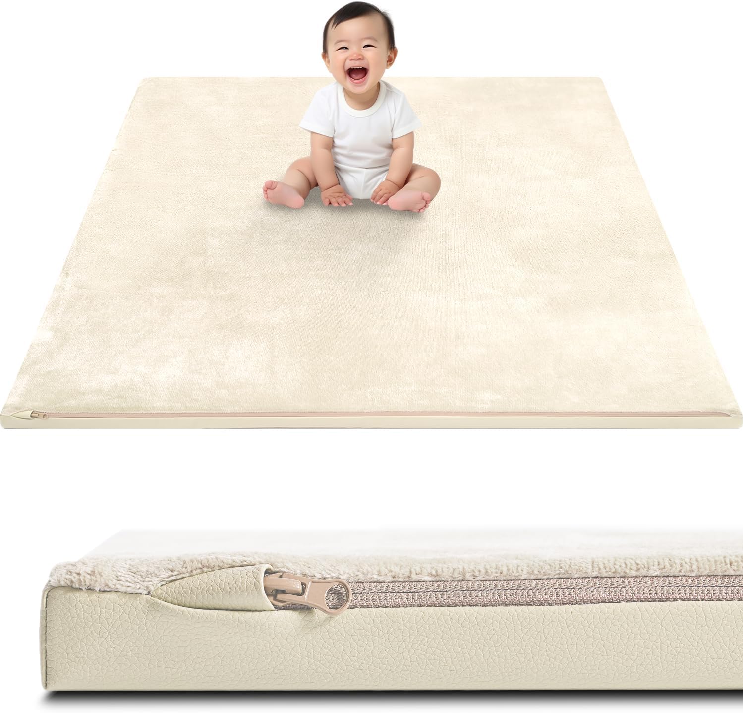 Baby Play Mat for Floor 50x50 Reversible Vegan Leather & Velvet