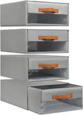 Closet Organizers Fabric Bins with Drawers - Stackable 4-Pack Grey