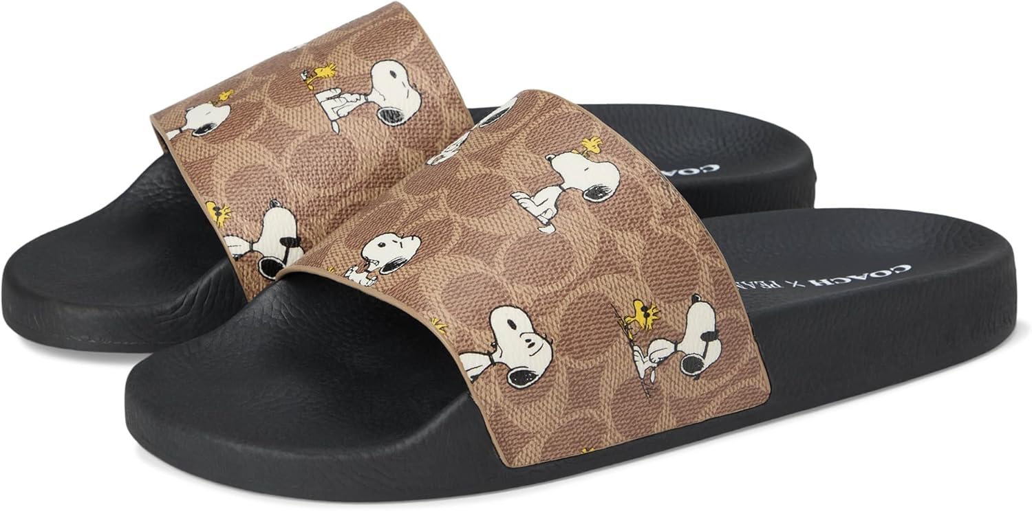 COACH mens Slide Sandal with Peanuts Characters for Summer Fun