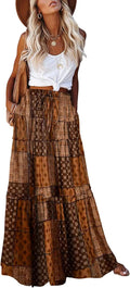 Womens High Waist Tie Paisley Maxi Skirt - Boho Flowing Fit