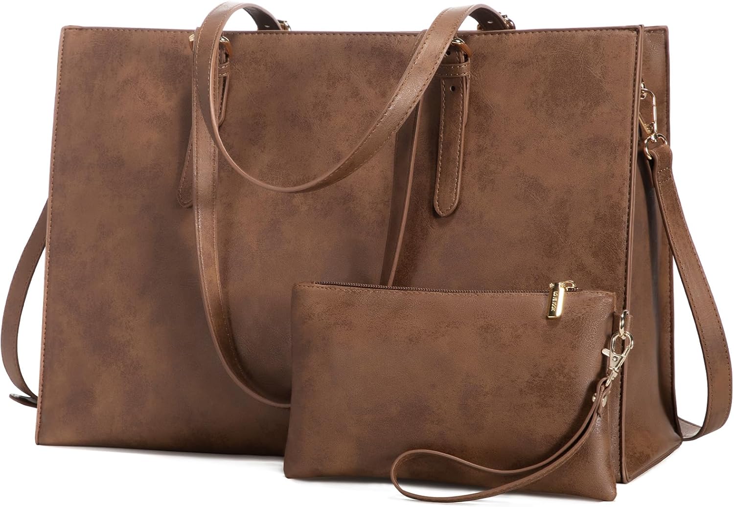 LOVEVOOK Vintage Leather Laptop Bag for Women, 15.6-Inch Tote