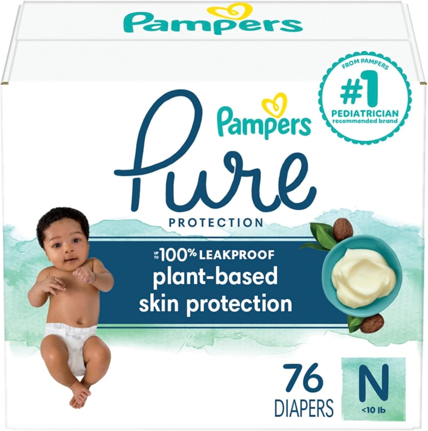 Pampers Pure Protection Newborn Diapers - Hypoallergenic & Premium - Size 0, 76 Count