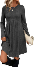 Long Sleeve Empire Waist Tunic Dress with Pockets - Flattering Fall