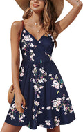 Womens Sundress Floral Wrap V Neck Backless A-Line - Soft Cotton Blend
