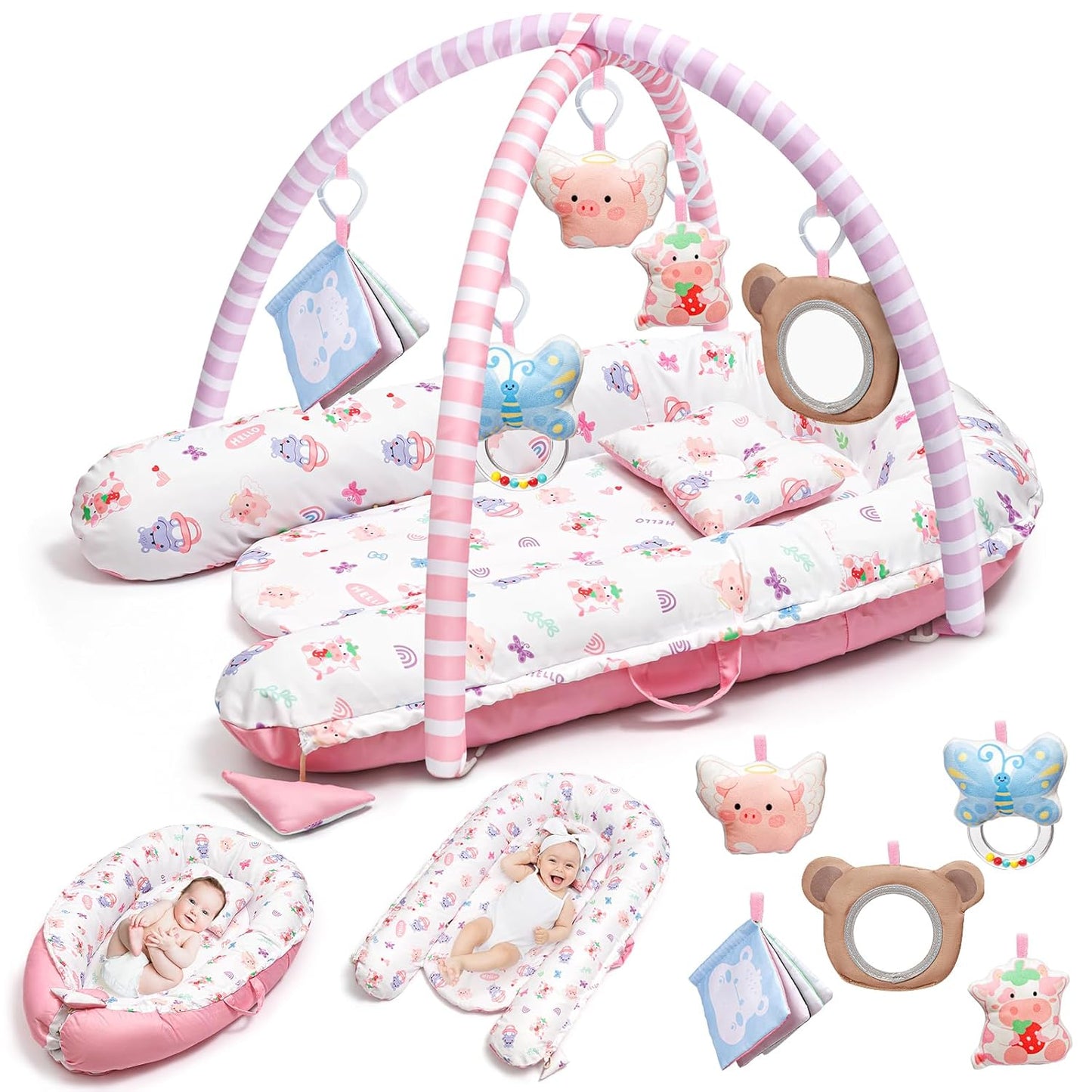 7-in-1 Pink Baby Play Mat for Sensory and Motor Development