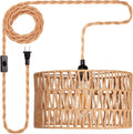 Hanging Rattan Pendant Light Plug In Cord - Warm Patterned Glow