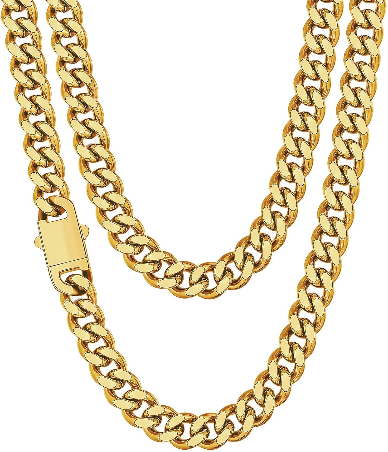 Fiusem Silver Tone Cuban Link Chain Necklace for Men, 18-28 in