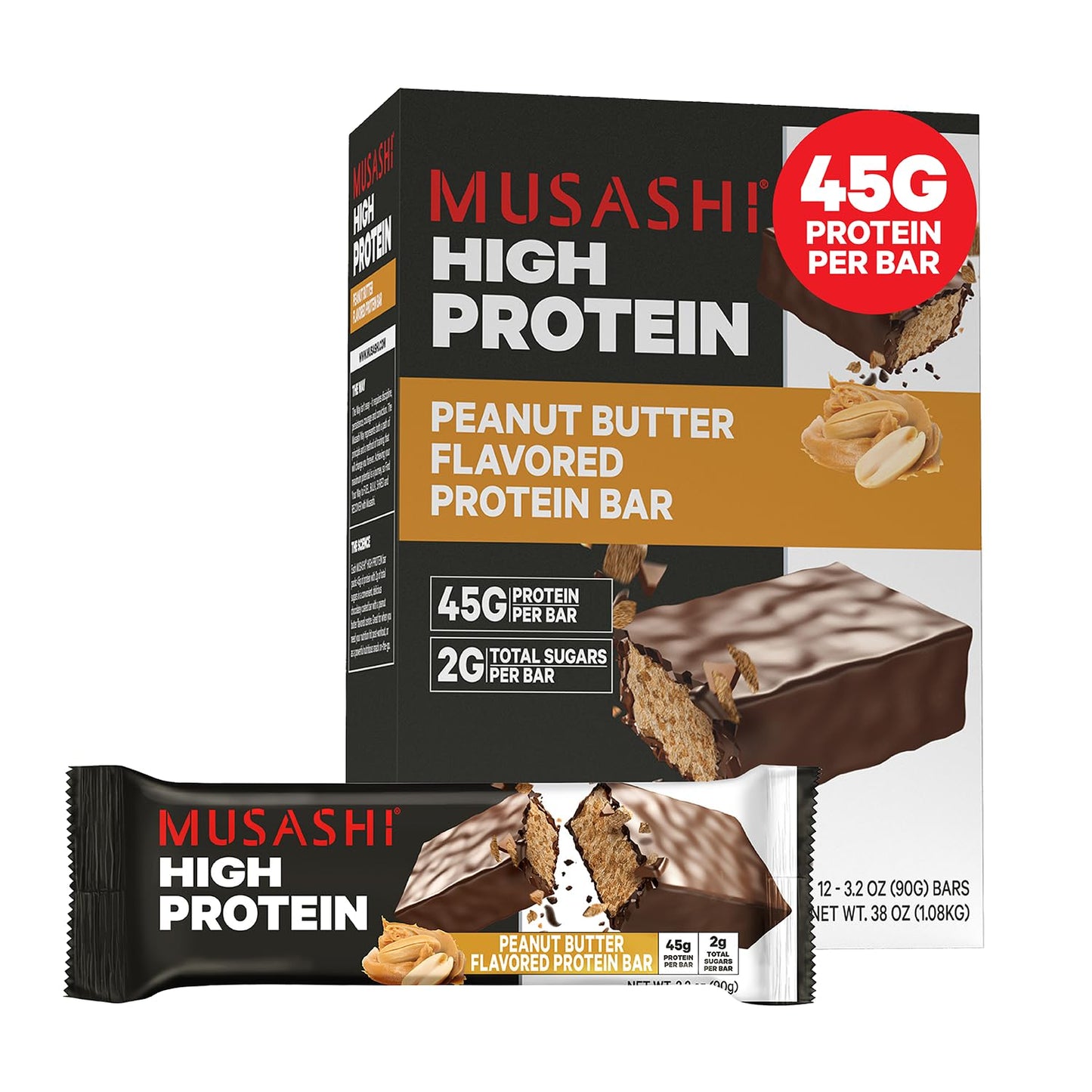 MUSASHI High Protein Bar with 45g Protein for Recovery
