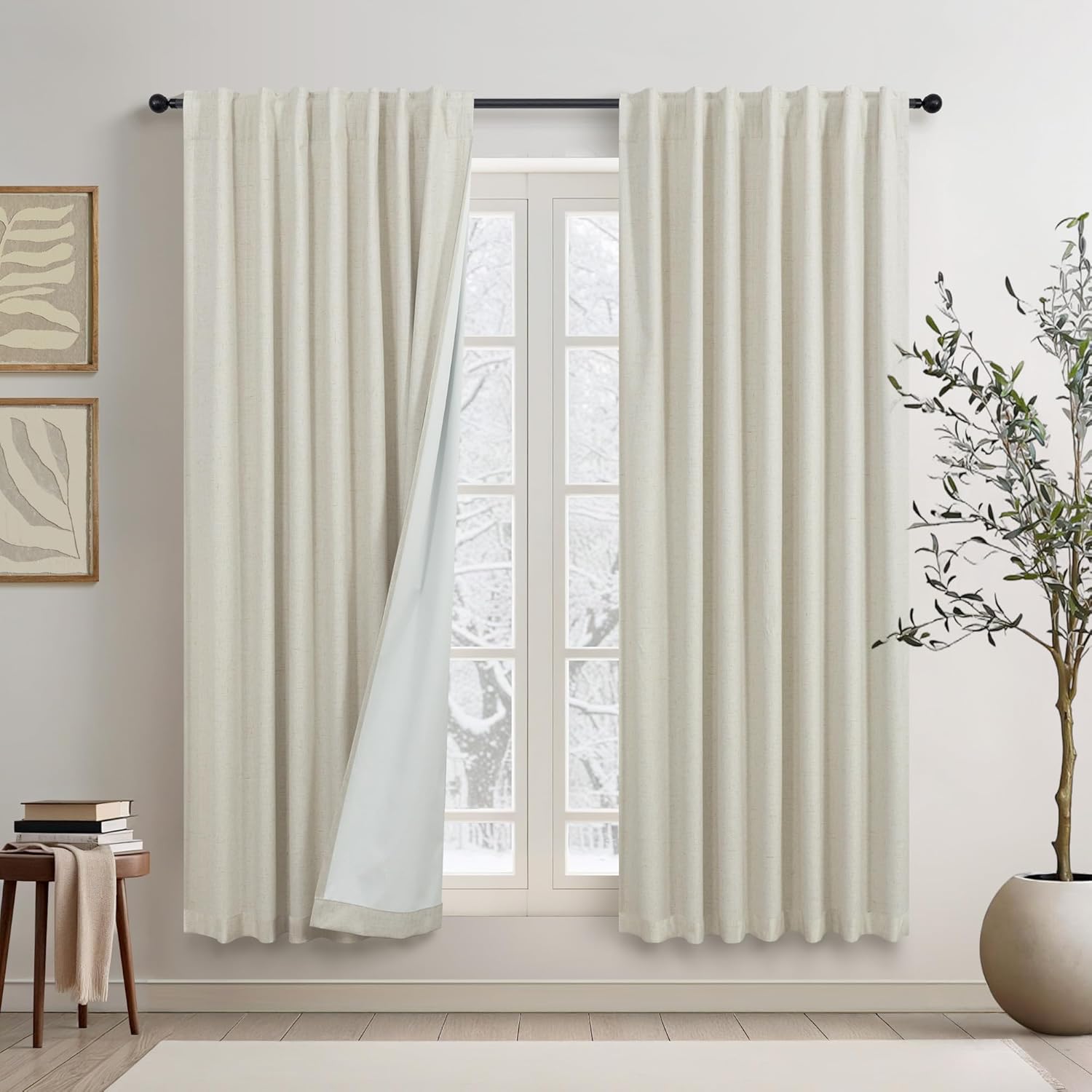 Neutral Burlap Curtains for Living Room Total Blackout Linen
