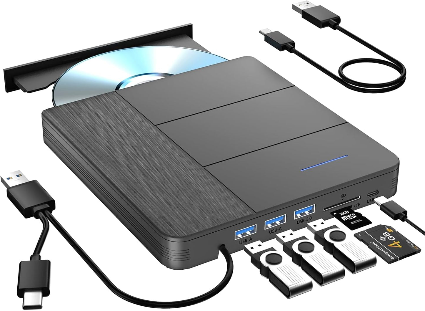 Portable 7-in-1 External Blu-ray Drive, USB3.0, Windows & Mac Compatible