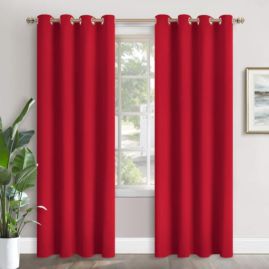 Red Blackout Curtains 90 Inches Length for Living Room Decor