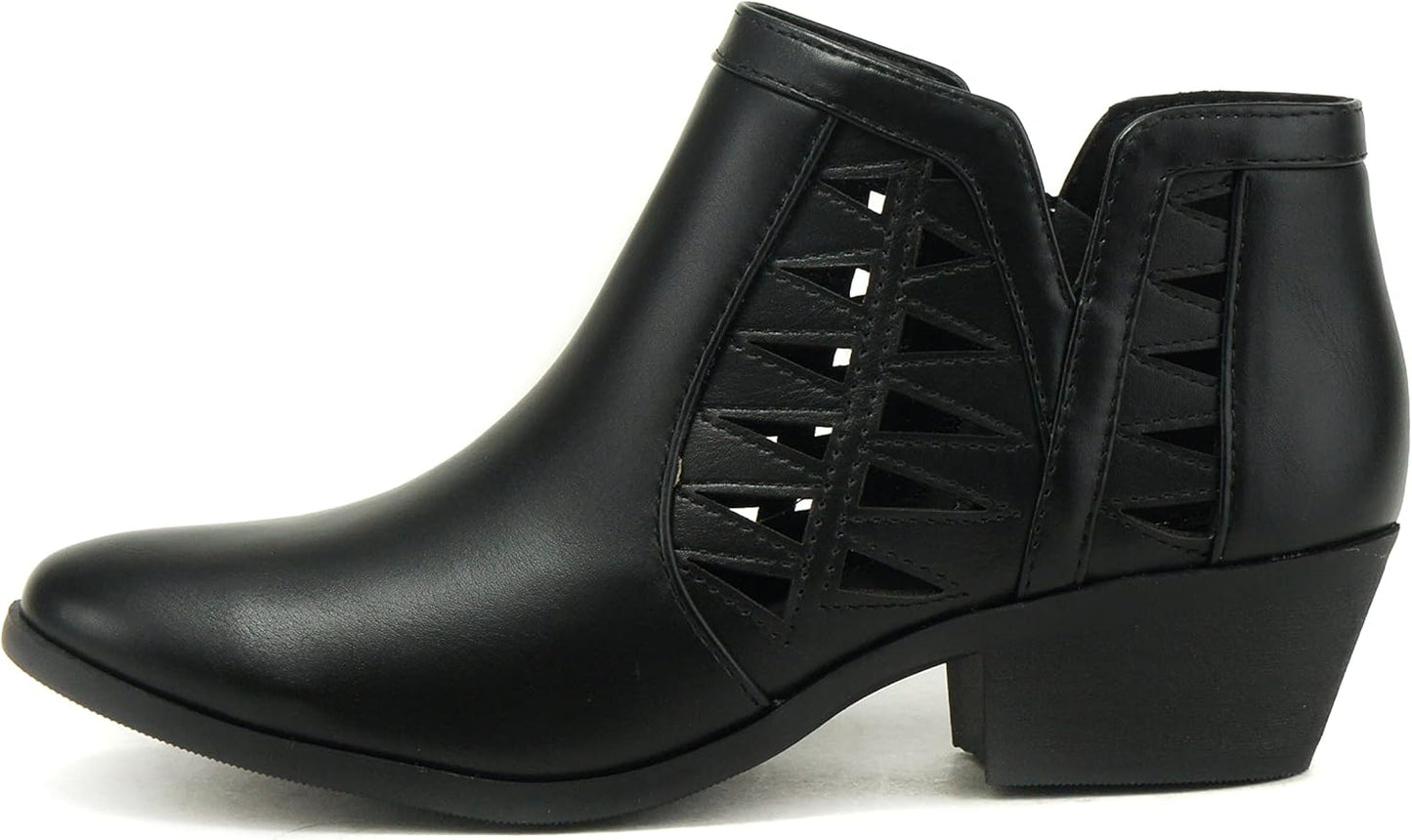 Soda CHANCE Womens Perforated Cut Out Stacked Block Heel Booties